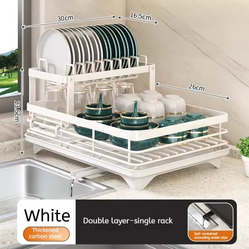 Adjustable Stainless Steel Dish Rack with Drainboard