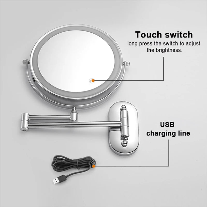 8 inch Mirror Chrome 3x/5x/7x/10x Magnifying Double Side USB Charging 3 color light Smart Cosmetic Mirrors