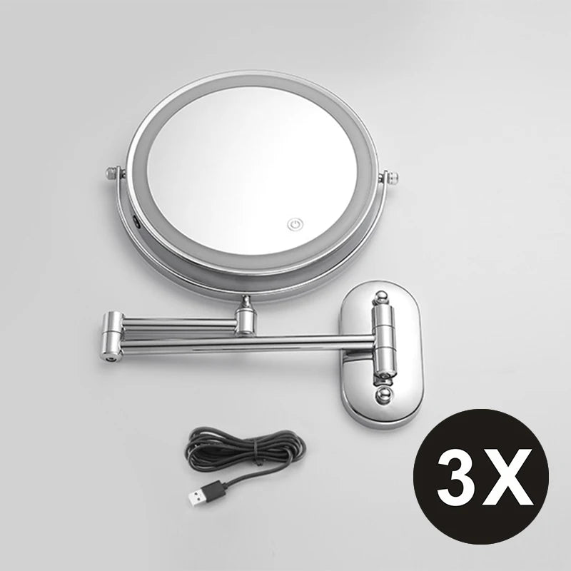 8 inch Mirror Chrome 3x/5x/7x/10x Magnifying Double Side USB Charging 3 color light Smart Cosmetic Mirrors