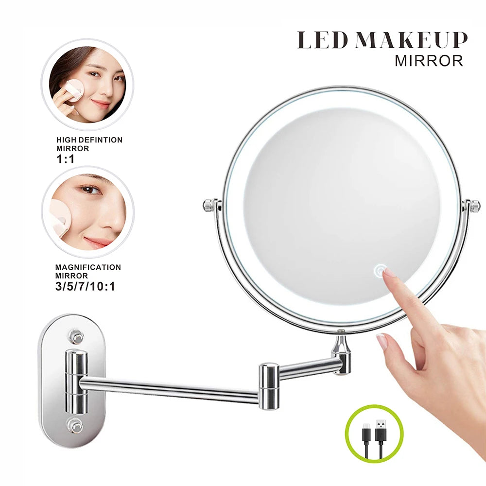 8 inch Mirror Chrome 3x/5x/7x/10x Magnifying Double Side USB Charging 3 color light Smart Cosmetic Mirrors