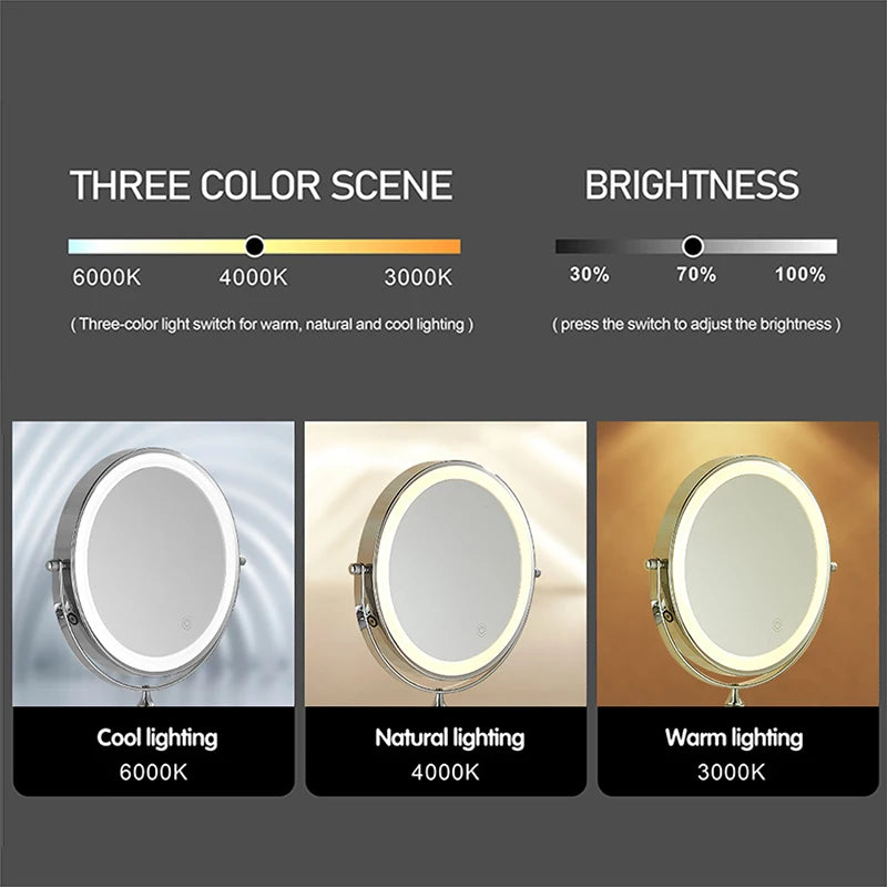8 inch Mirror Chrome 3x/5x/7x/10x Magnifying Double Side USB Charging 3 color light Smart Cosmetic Mirrors