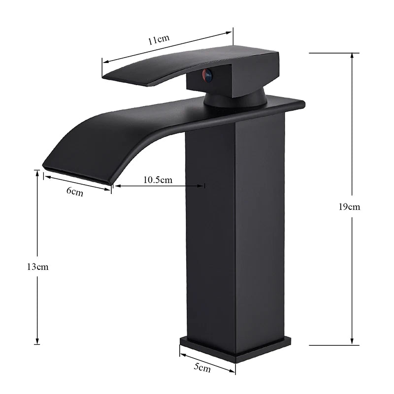 Matte Black Basin Faucet Deck Mounted Single Lever Bathroom Crane Waterfall
