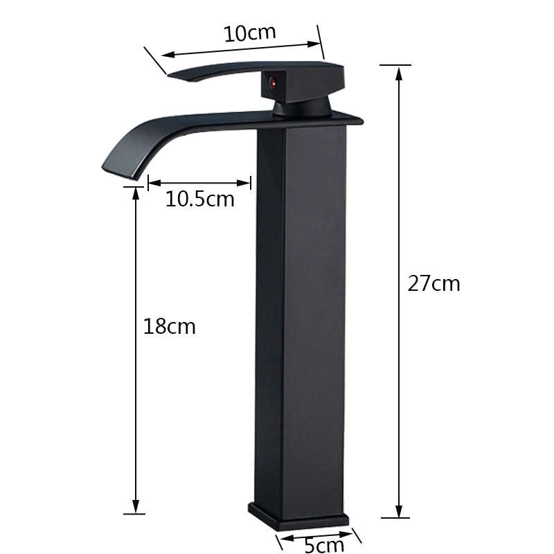 Matte Black Basin Faucet Deck Mounted Single Lever Bathroom Crane Waterfall