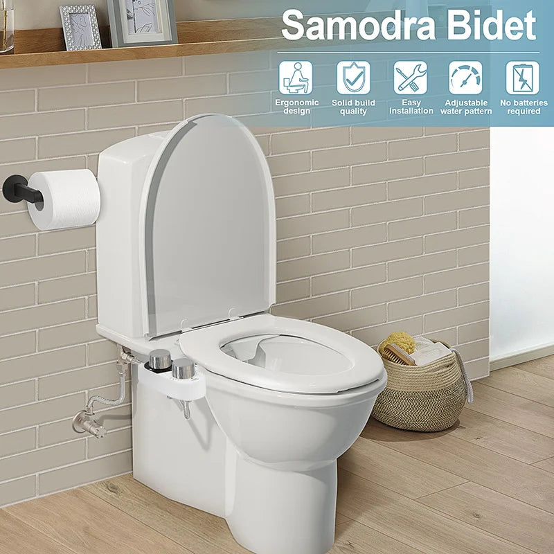 Hot/Cold Bidet Toilet Seat Attachment Dual Nozzle Brass Water Inlet 3 Modes