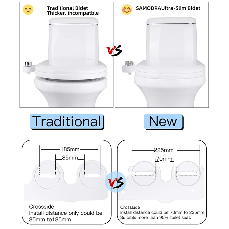 Hot/Cold Bidet Toilet Seat Attachment Dual Nozzle Brass Water Inlet 3 Modes