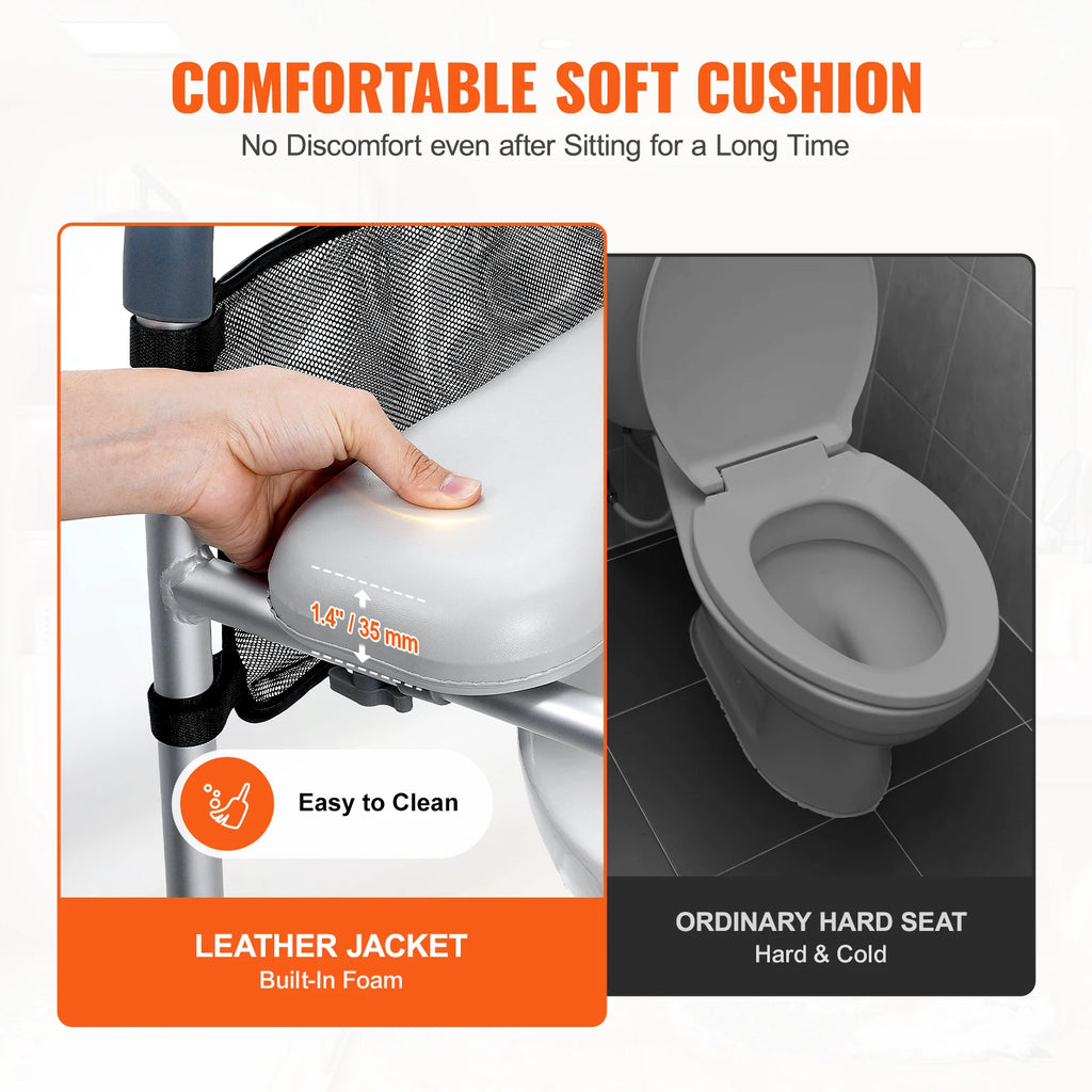 Raised Toilet Seat 7-Position Height Adjustment 19.3" - 25.2" 350lbs Weight Capacity with Comfort Padded Aluminum Frame