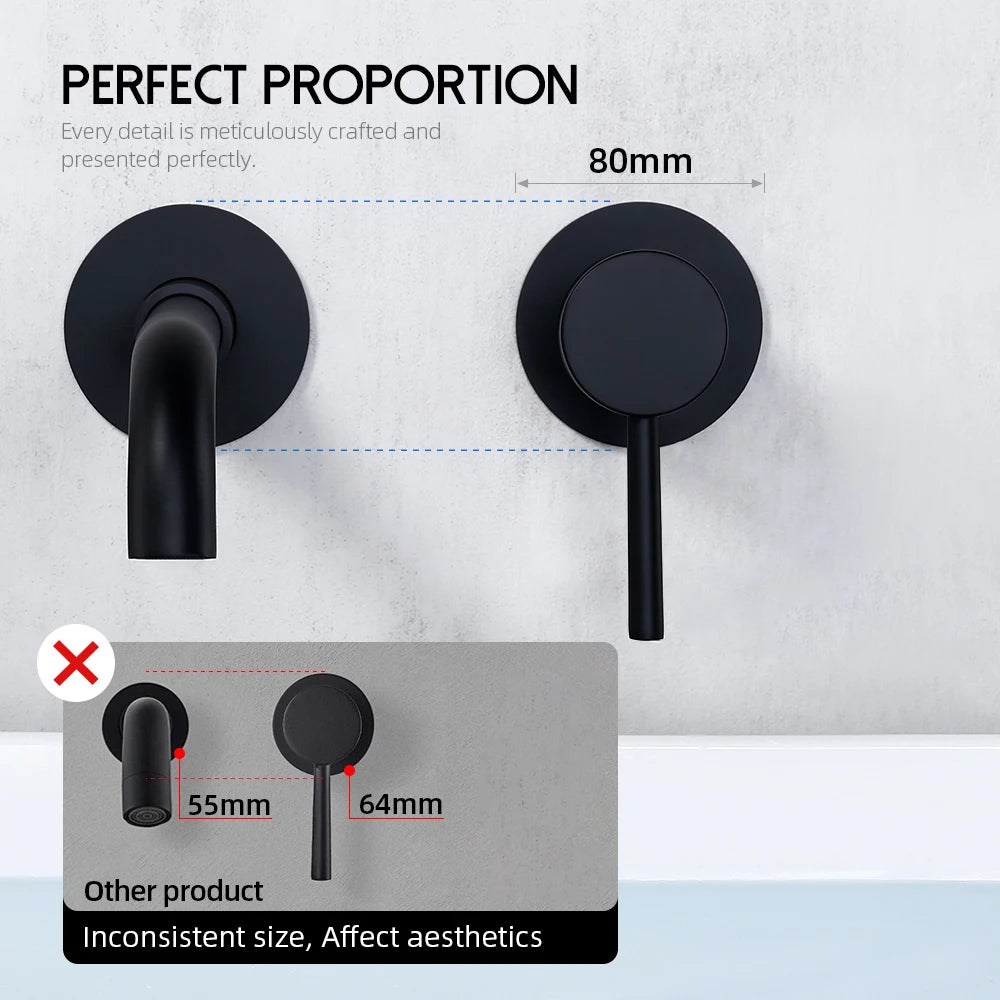 Bathroom Basin Faucet Wall Mounted Spout Bath Single Handle Ceramic Cartridge Crane