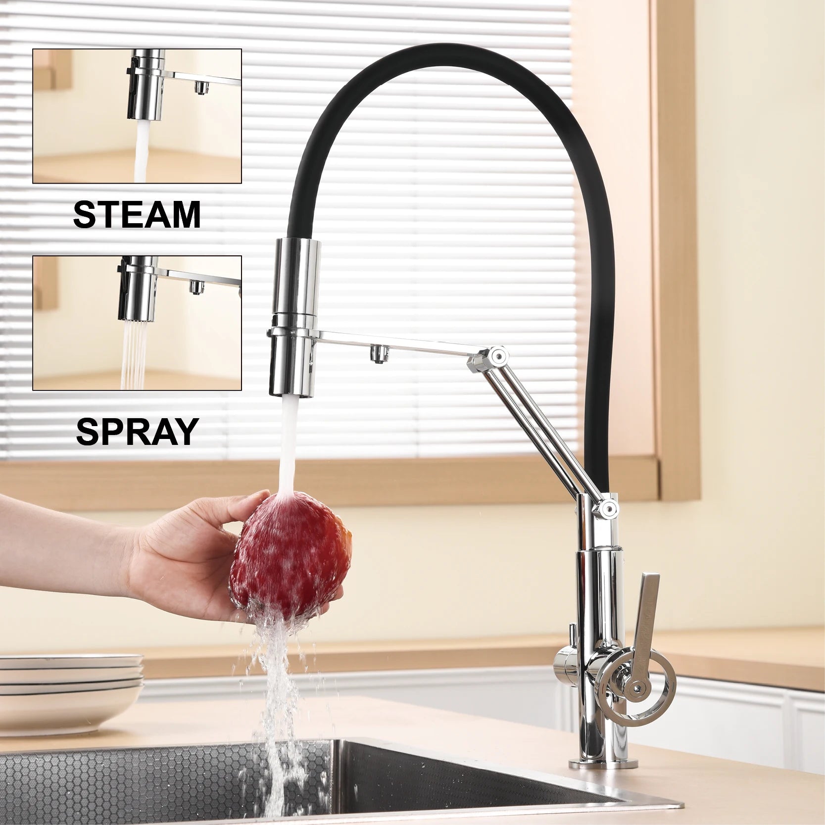 Brass island kitchen faucet with filtered Water Pull out Sprayer.