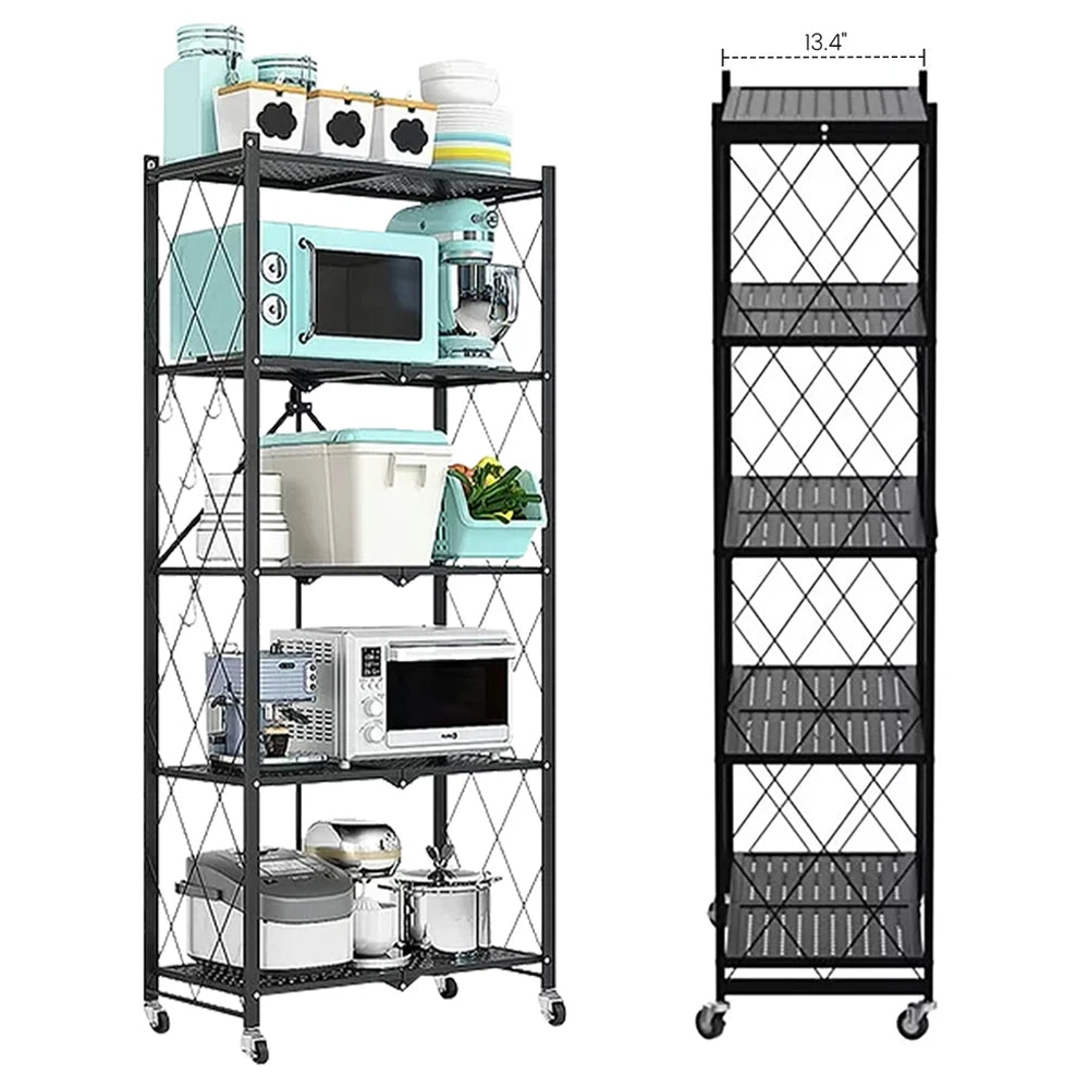 Storage Shelving 5-Tier With Wheels Heavy Duty Foldable Organizer Rack for Home Kitchen Office Pantry