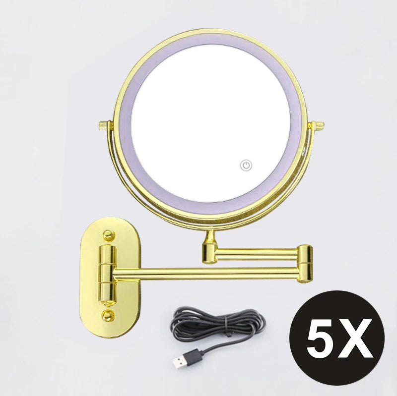 8 inch Mirror Chrome 3x/5x/7x/10x Magnifying Double Side USB Charging 3 color light Smart Cosmetic Mirrors