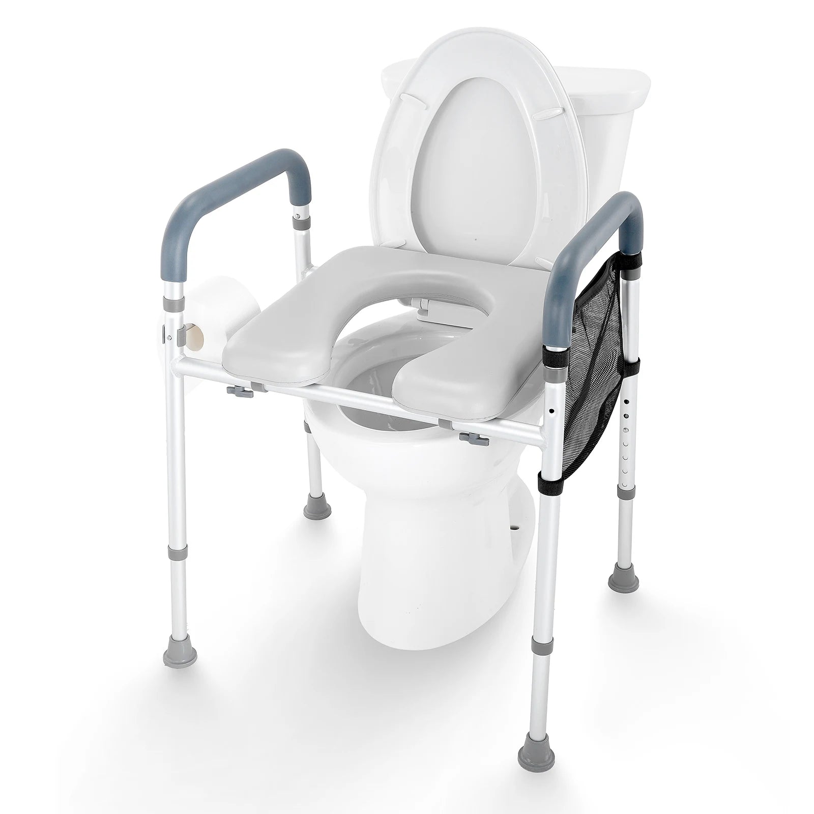 Raised Toilet Seat 7-Position Height Adjustment 19.3" - 25.2" 350lbs Weight Capacity with Comfort Padded Aluminum Frame