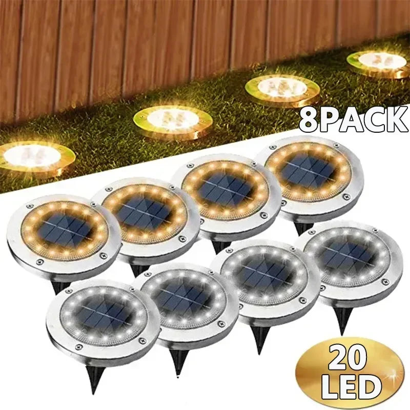Solar Lights Outdoor 8/20 LEDs Disk Underground Lamp Spotlight Buried