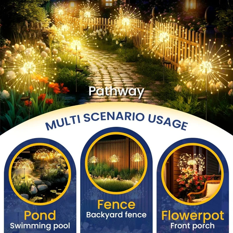 Solar Firework Light Outdoor Decor Waterproof 8 Lighting Modes