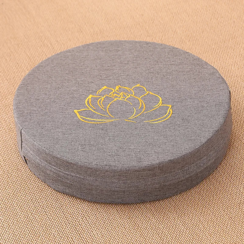 40X6CM Yoga Meditation Linen Cushion, Lotus Texture Pillow Tatami Mat Removable Washable