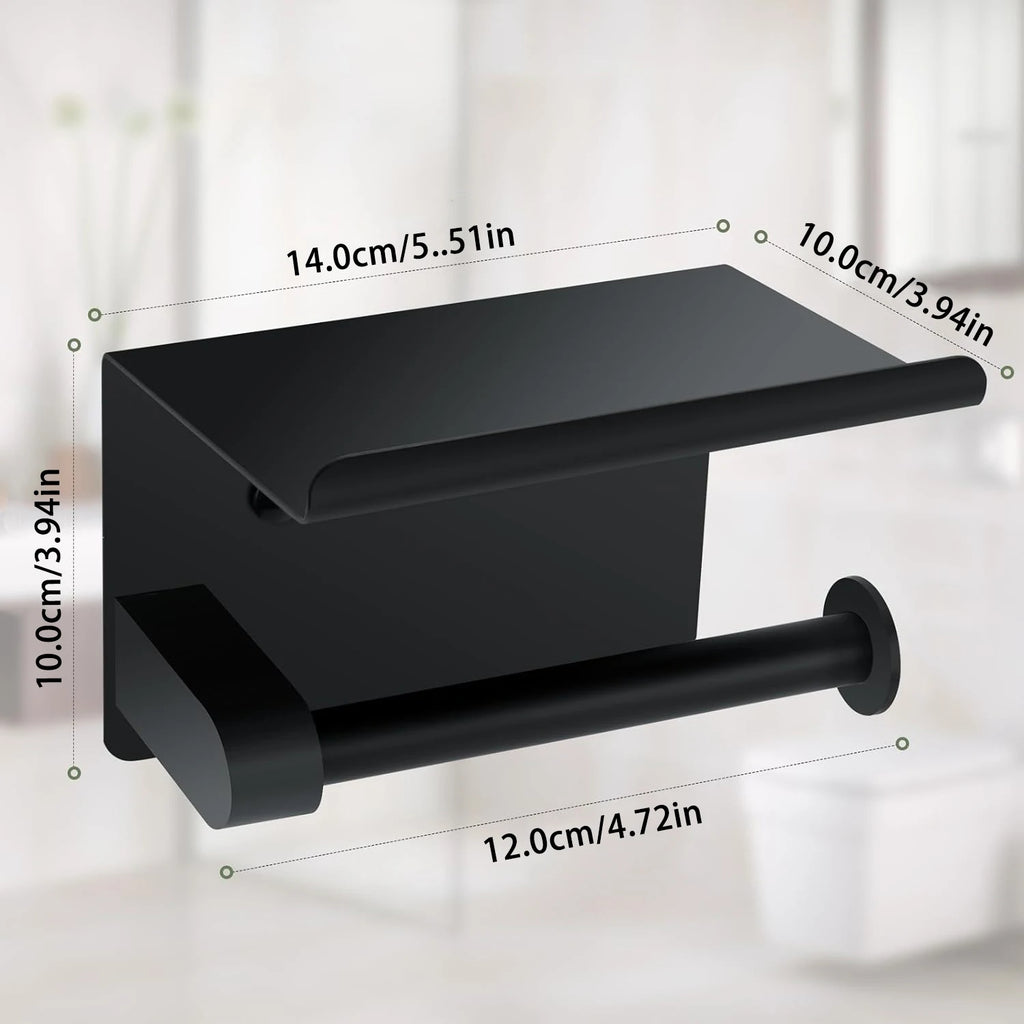 Self-Adhesive Toilet Paper Holder with Phone Shelf Stainless Steel Wall Mount 10