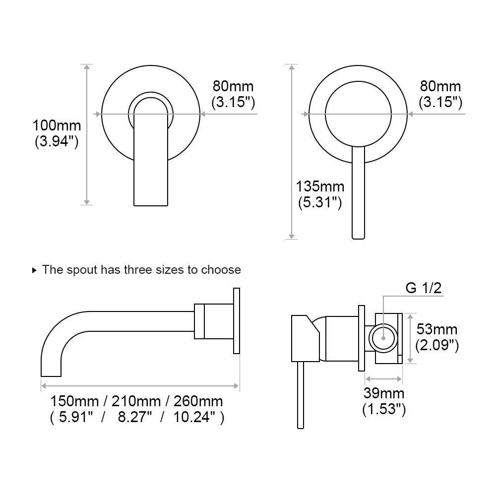 Bathroom Basin Faucet Wall Mounted Spout Bath Single Handle Ceramic Cartridge Crane