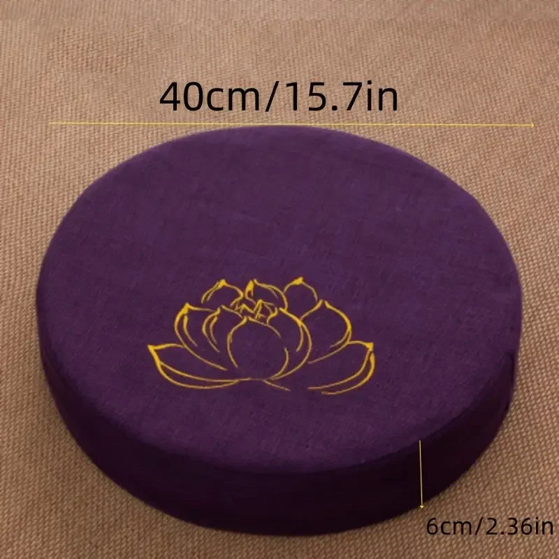 40X6CM Yoga Meditation Linen Cushion, Lotus Texture Pillow Tatami Mat Removable Washable