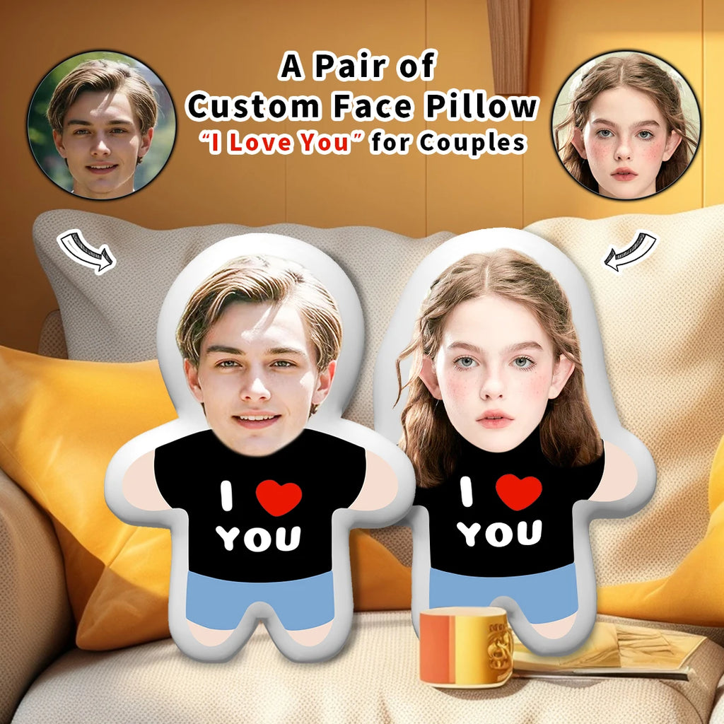A customized ‘I Love You’ portrait couple's printed home cushion, or pillow