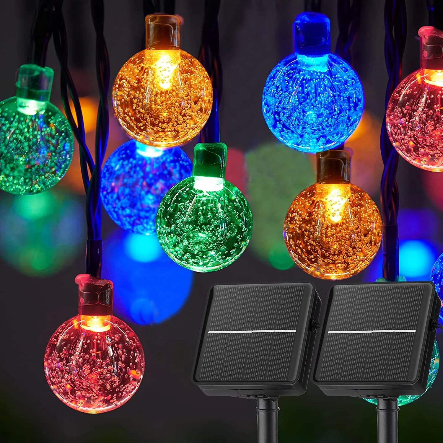 Solar Lights for Outside LED Waterproof Crystal Globe Light with 8 Modes