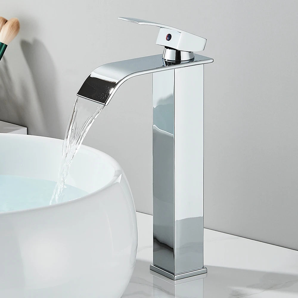 Matte Black Basin Faucet Deck Mounted Single Lever Bathroom Crane Waterfall
