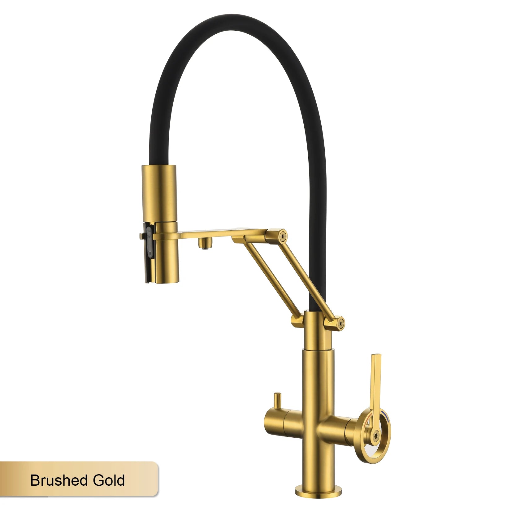 Brass island kitchen faucet with filtered Water Pull out Sprayer.