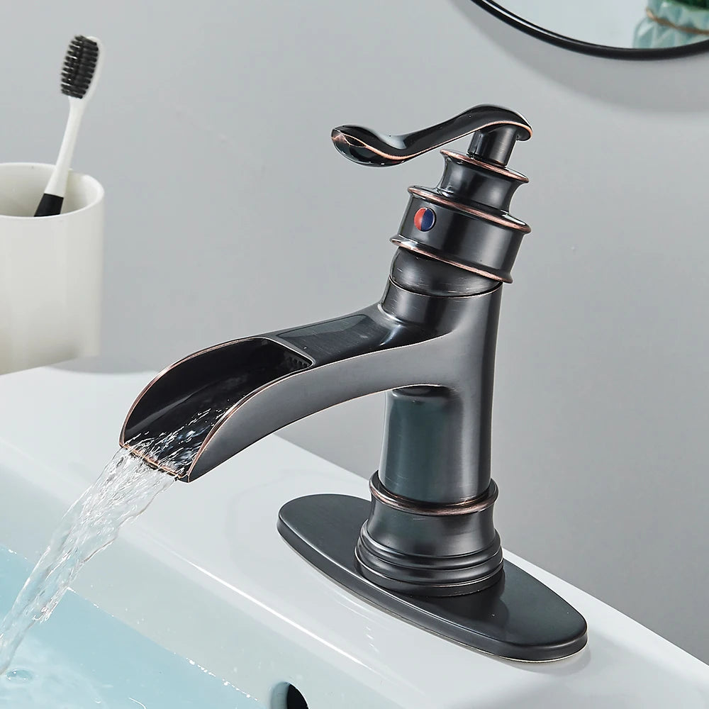 Waterfall Bathroom Faucet t Single Handle Lavatory Mixer Tap Farmhouse Vanity Sink Faucet