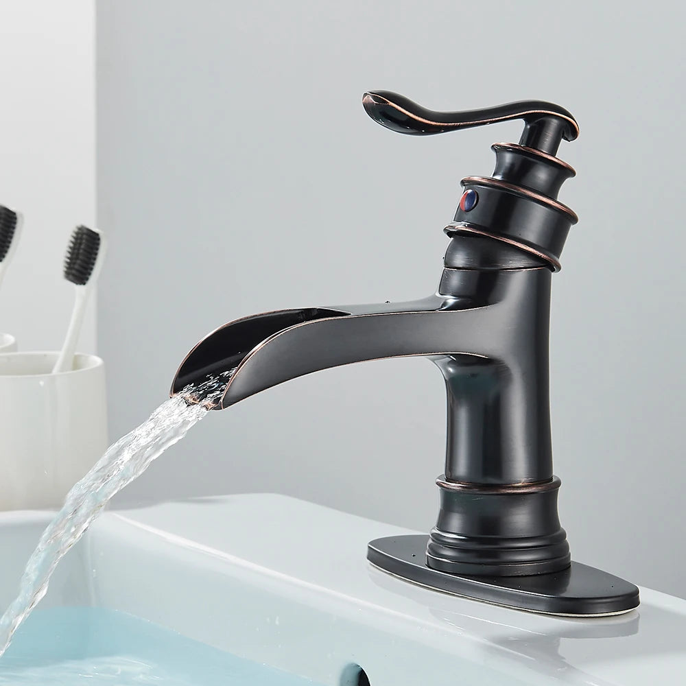 Waterfall Bathroom Faucet t Single Handle Lavatory Mixer Tap Farmhouse Vanity Sink Faucet