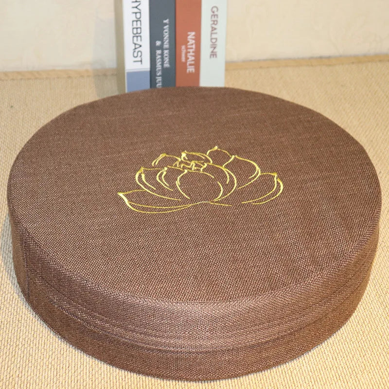 40X6CM Yoga Meditation Linen Cushion, Lotus Texture Pillow Tatami Mat Removable Washable