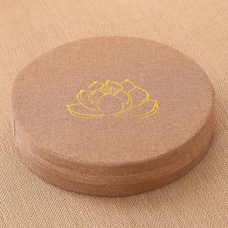 40X6CM Yoga Meditation Linen Cushion, Lotus Texture Pillow Tatami Mat Removable Washable