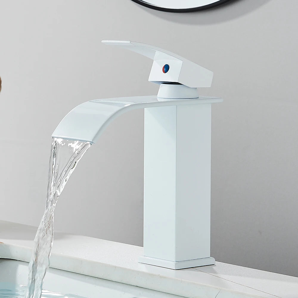 Matte Black Basin Faucet Deck Mounted Single Lever Bathroom Crane Waterfall