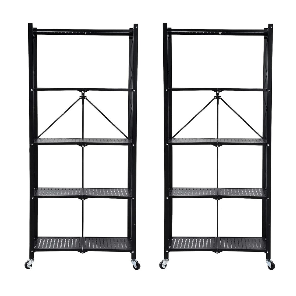 Storage Shelving 5-Tier With Wheels Heavy Duty Foldable Organizer Rack for Home Kitchen Office Pantry