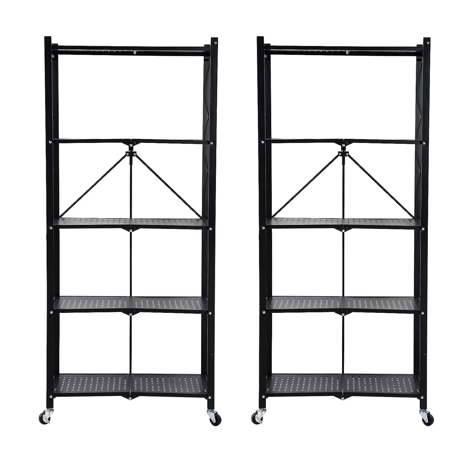 Storage Shelving 5-Tier With Wheels Heavy Duty Foldable Organizer Rack for Home Kitchen Office Pantry