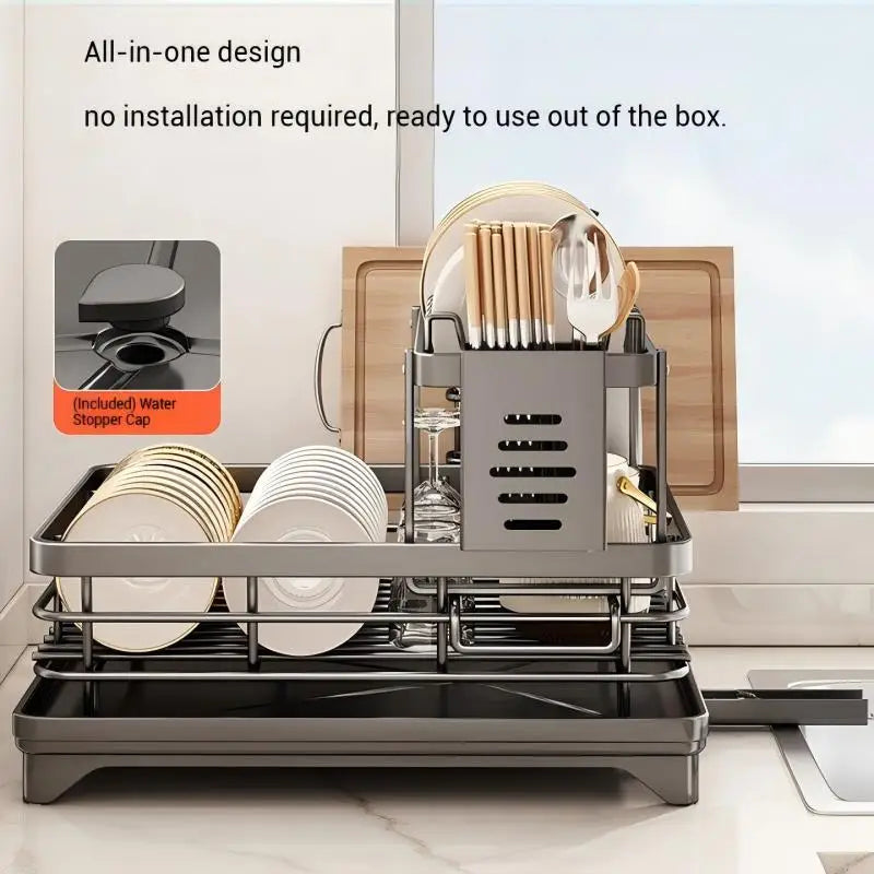 Adjustable Stainless Steel Dish Rack with Drainboard
