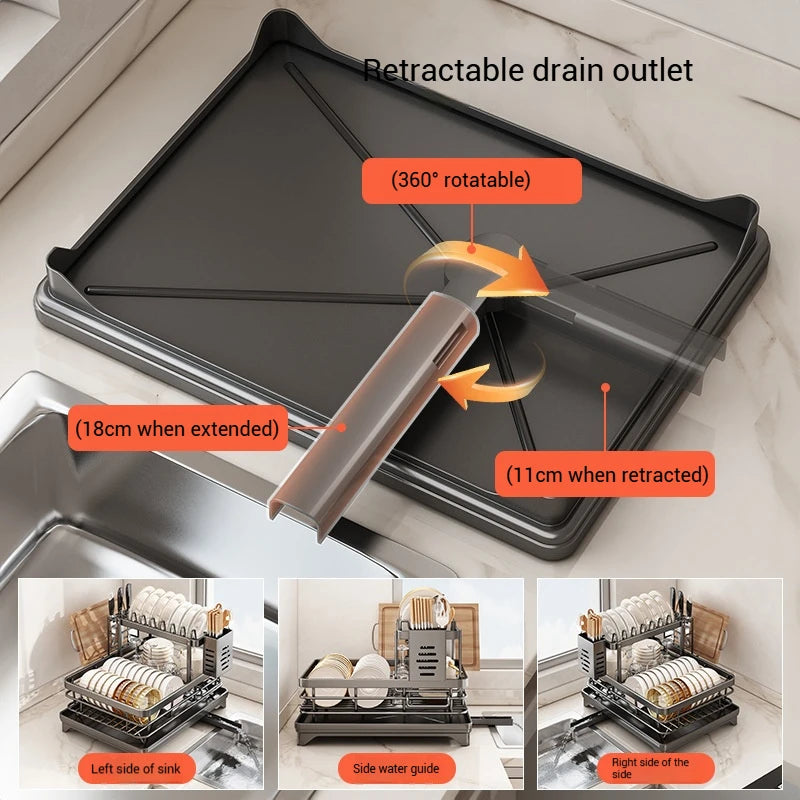 Adjustable Stainless Steel Dish Rack with Drainboard