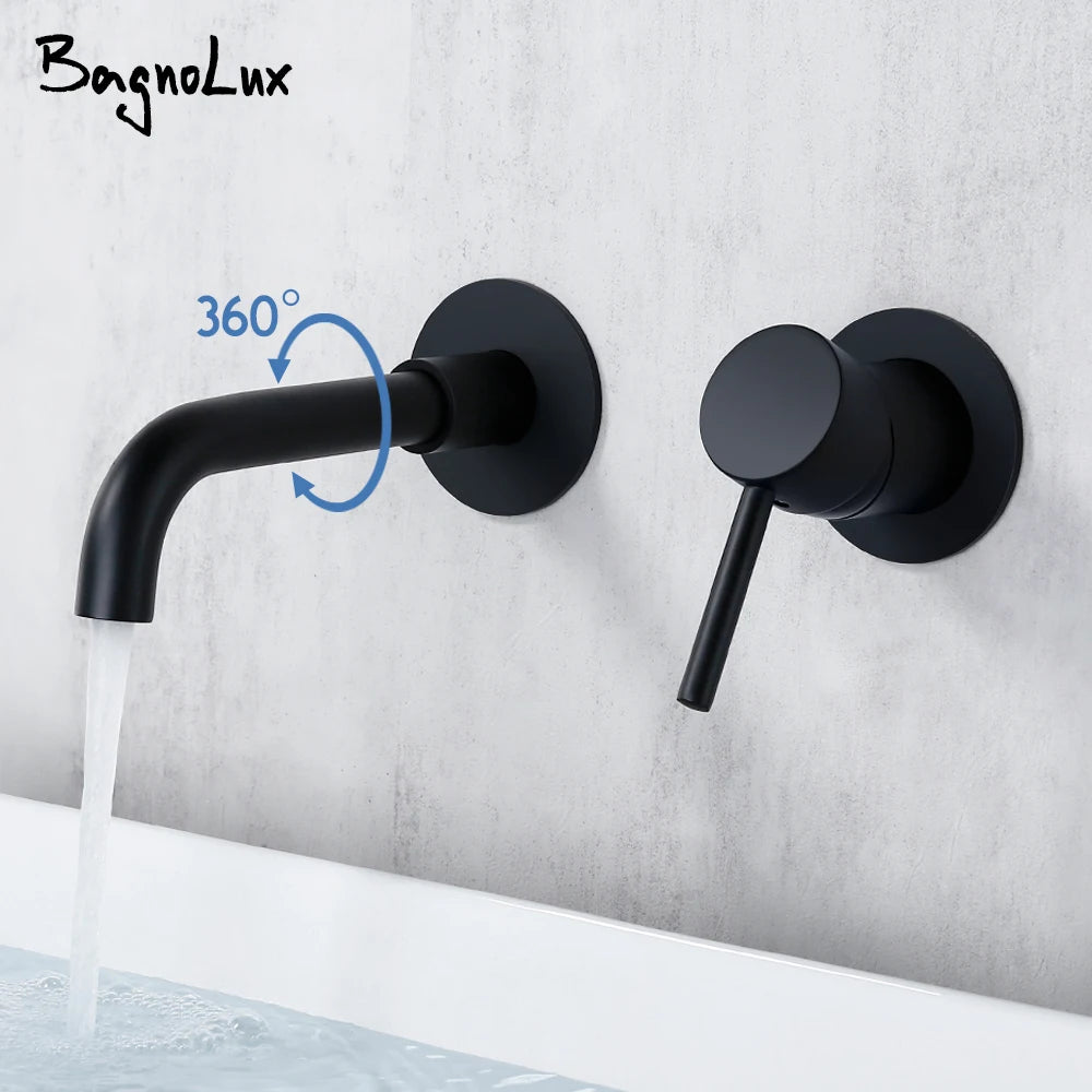 Bathroom Basin Faucet Wall Mounted Spout Bath Single Handle Ceramic Cartridge Crane