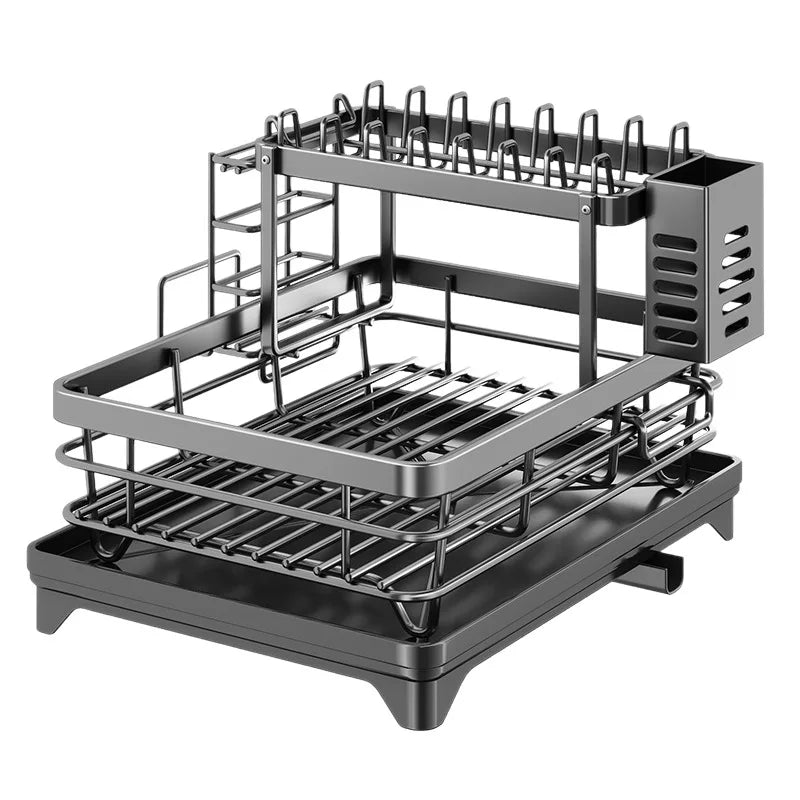 Adjustable Stainless Steel Dish Rack with Drainboard