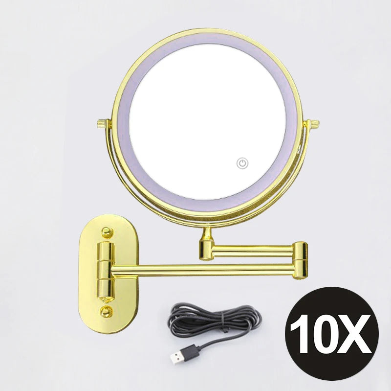 8 inch Mirror Chrome 3x/5x/7x/10x Magnifying Double Side USB Charging 3 color light Smart Cosmetic Mirrors