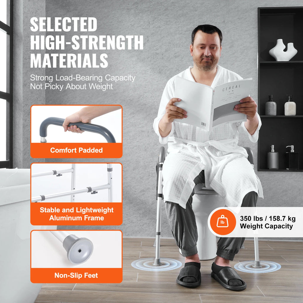 Raised Toilet Seat 7-Position Height Adjustment 19.3" - 25.2" 350lbs Weight Capacity with Comfort Padded Aluminum Frame