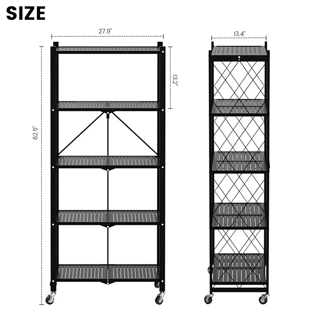 Storage Shelving 5-Tier With Wheels Heavy Duty Foldable Organizer Rack for Home Kitchen Office Pantry