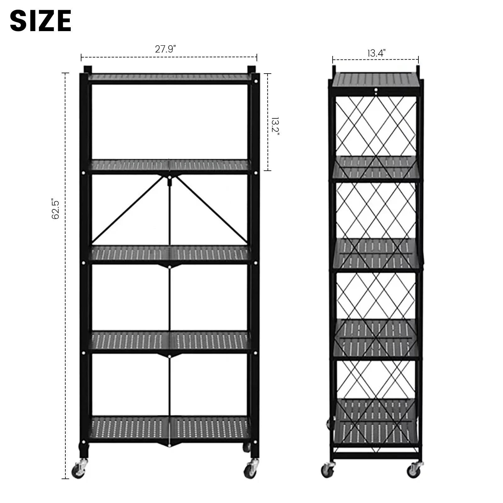 Storage Shelving 5-Tier With Wheels Heavy Duty Foldable Organizer Rack for Home Kitchen Office Pantry