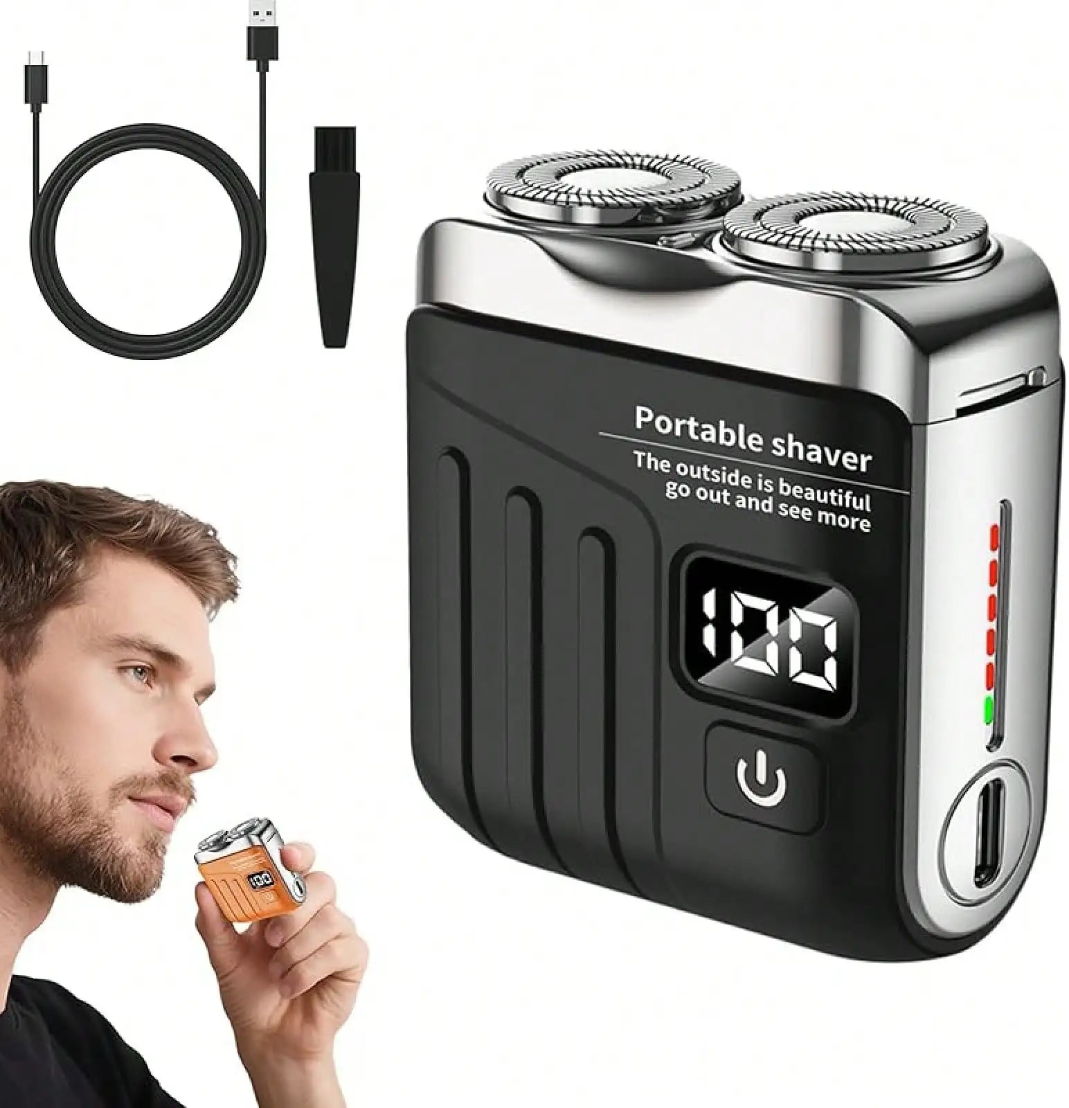 Dual-Rotary Electric Shaver, USB-C Rechargeable Digital Display IPX7 Waterproof Floating Blades Low Noise Wet Dry Grooming Tool, Compact Portable for Home Travel Car Business Trip, Full Body Hair Removal Men's Holiday Gift