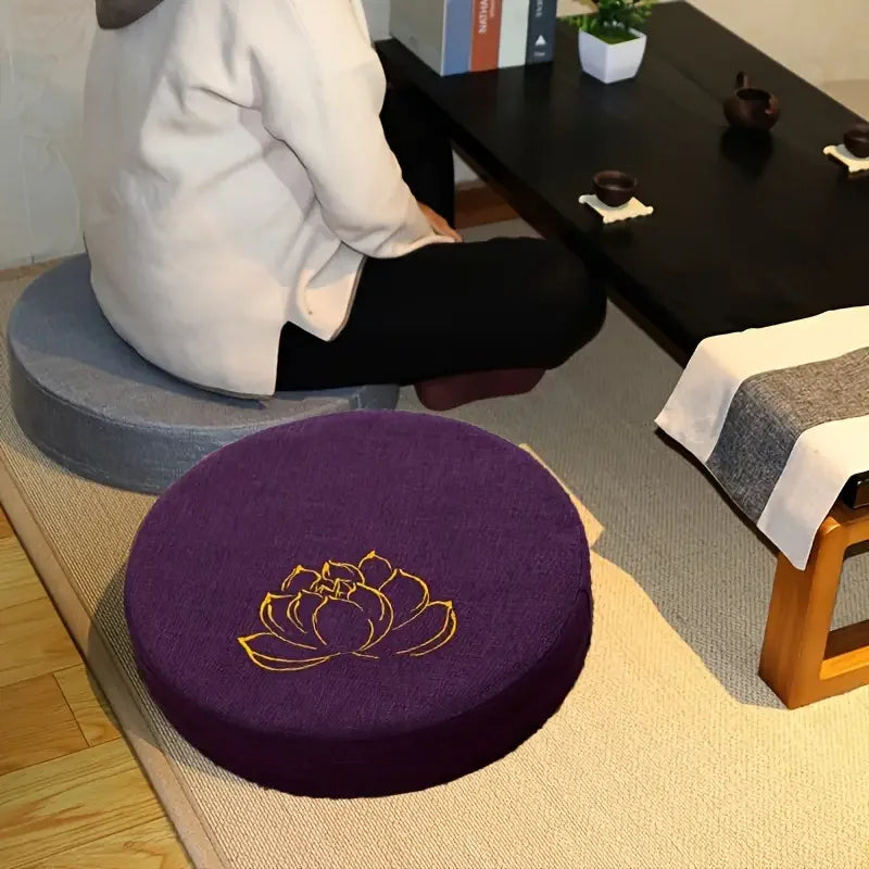 40X6CM Yoga Meditation Linen Cushion, Lotus Texture Pillow Tatami Mat Removable Washable
