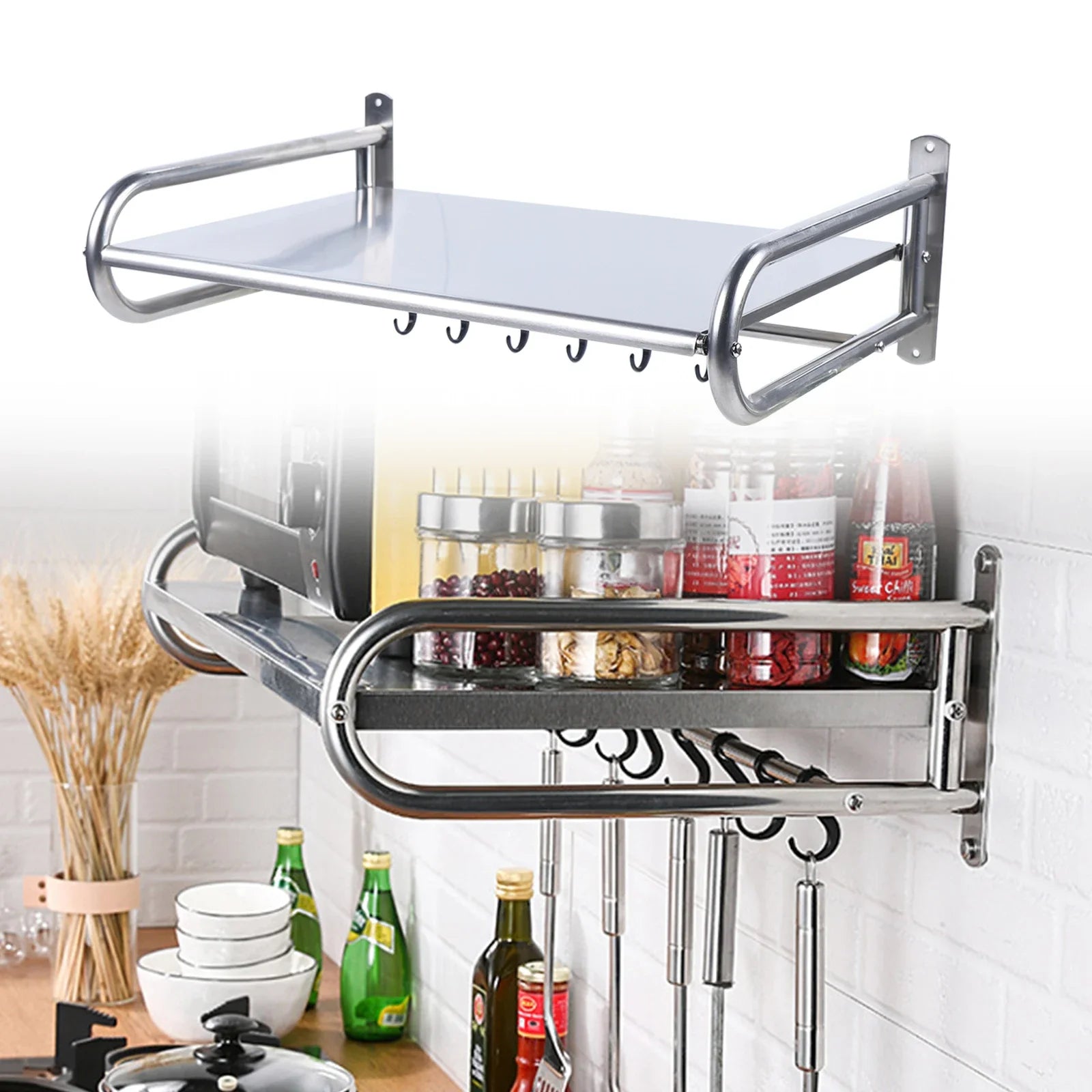 Microwave Oven Rack Stainless Steel Shelf Wall-Mounted to save counter space