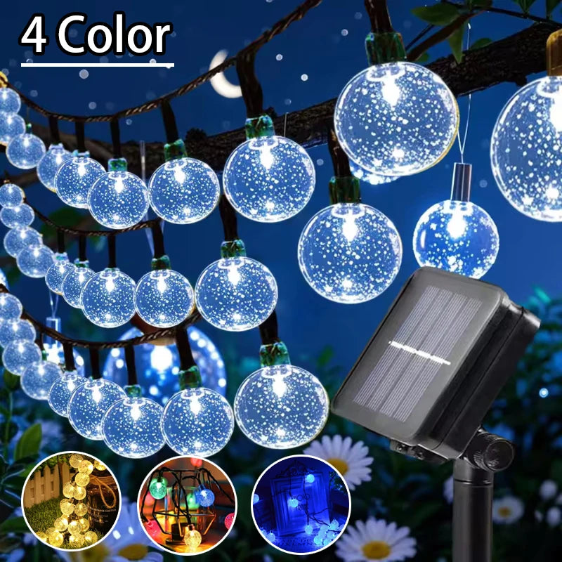 Solar Lights for Outside LED Waterproof Crystal Globe Light with 8 Modes
