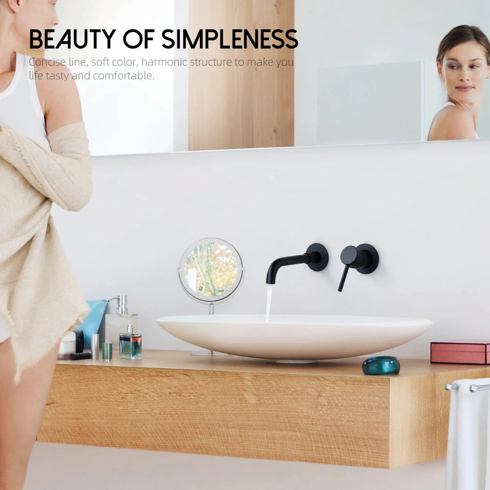 Bathroom Basin Faucet Wall Mounted Spout Bath Single Handle Ceramic Cartridge Crane