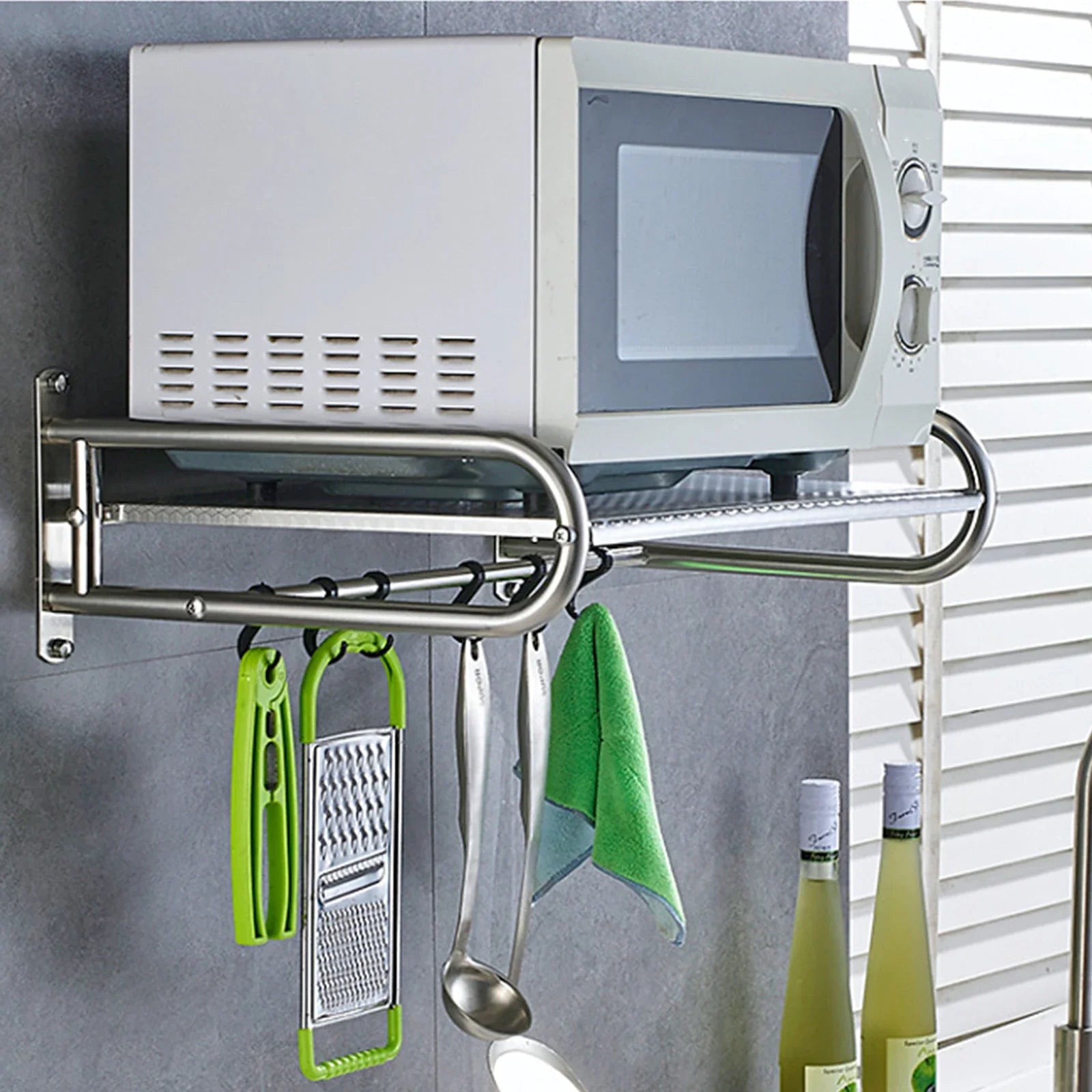 Microwave Oven Rack Stainless Steel Shelf Wall-Mounted to save counter space