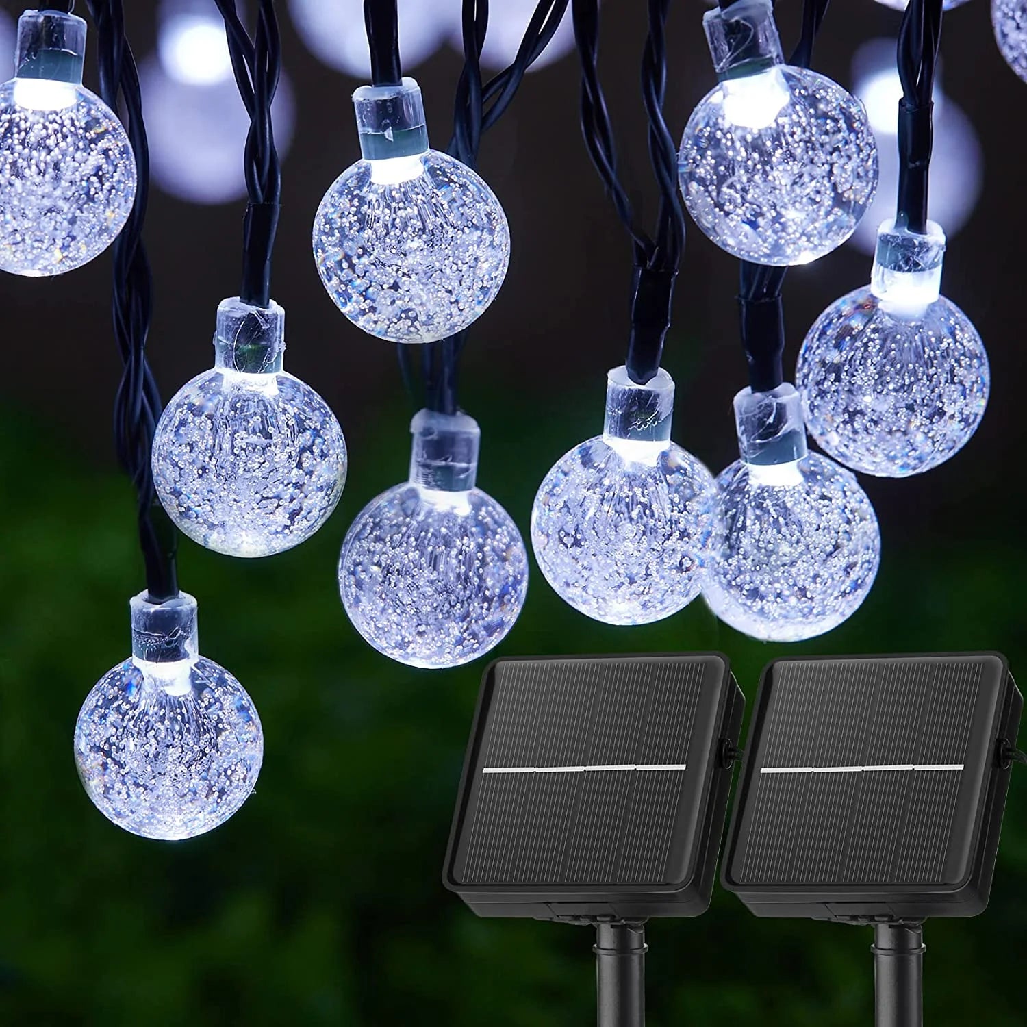 Solar Lights for Outside LED Waterproof Crystal Globe Light with 8 Modes
