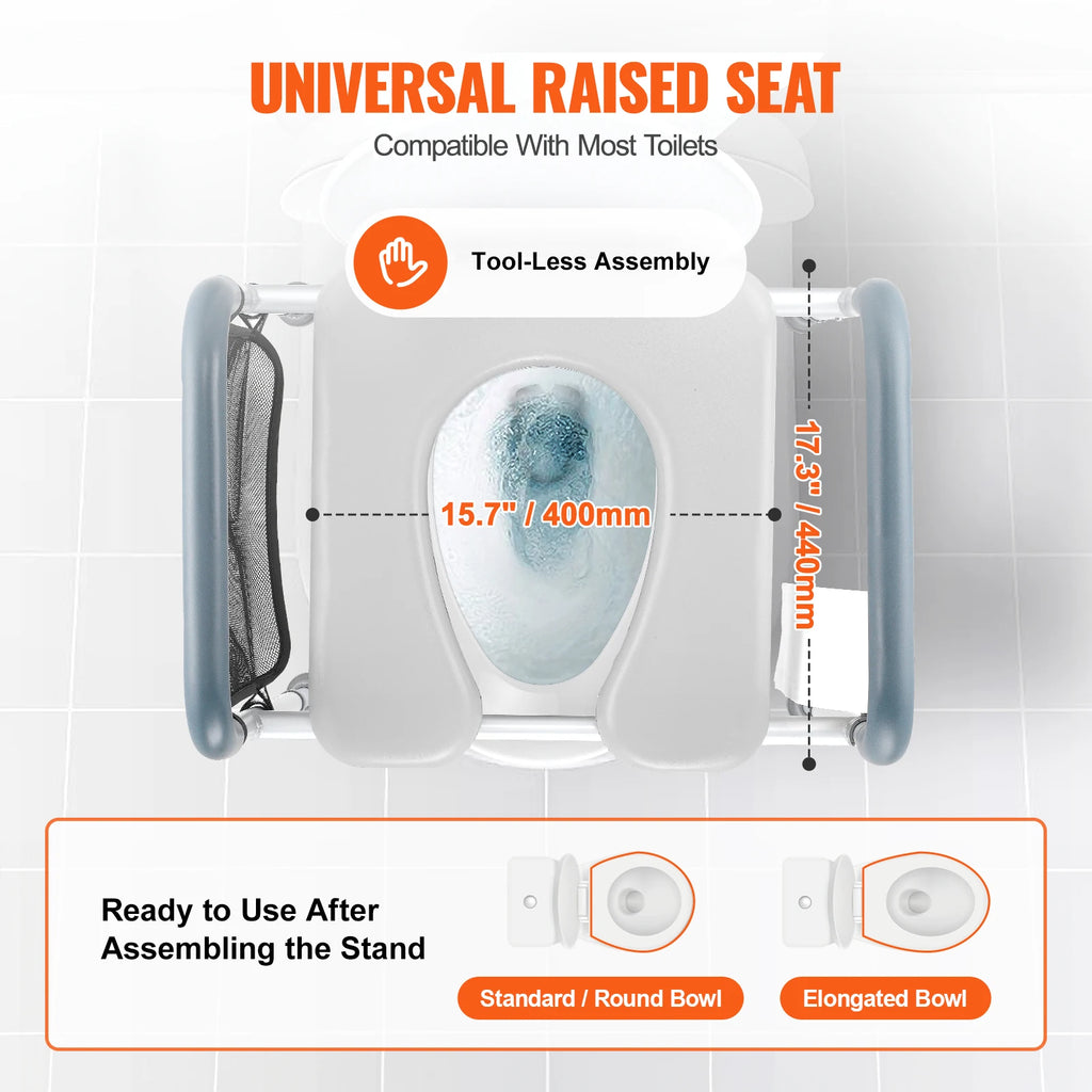Raised Toilet Seat 7-Position Height Adjustment 19.3" - 25.2" 350lbs Weight Capacity with Comfort Padded Aluminum Frame