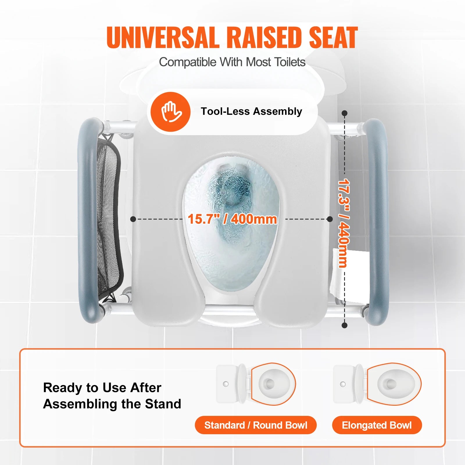 Raised Toilet Seat 7-Position Height Adjustment 19.3" - 25.2" 350lbs Weight Capacity with Comfort Padded Aluminum Frame