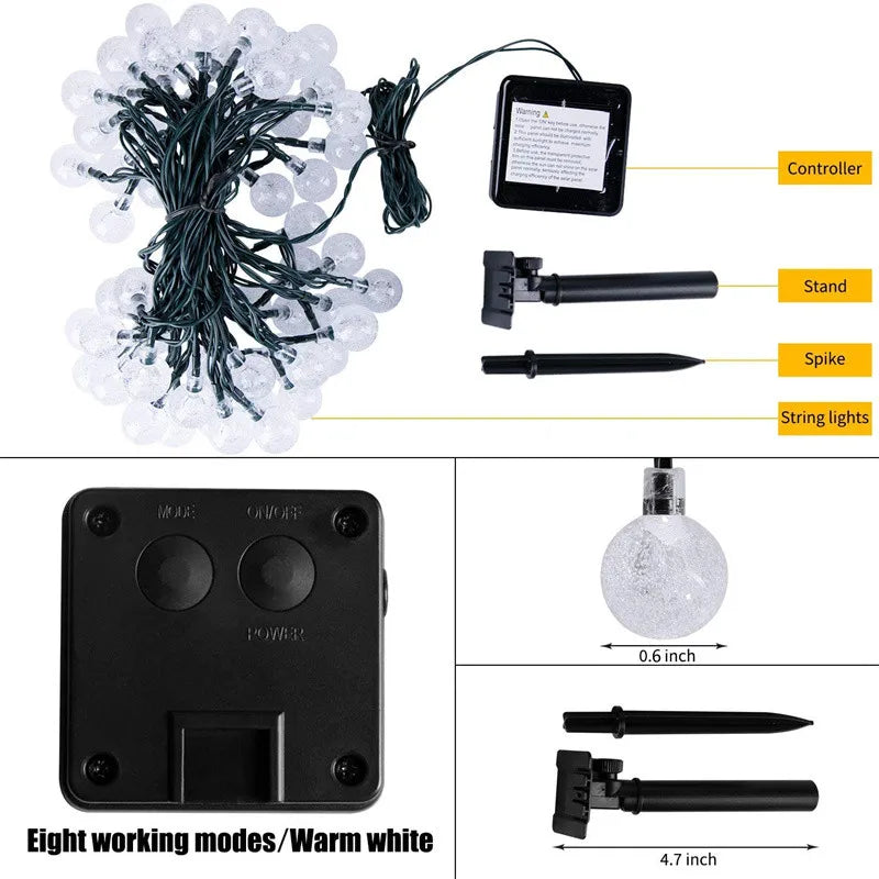 Solar Lights for Outside LED Waterproof Crystal Globe Light with 8 Modes
